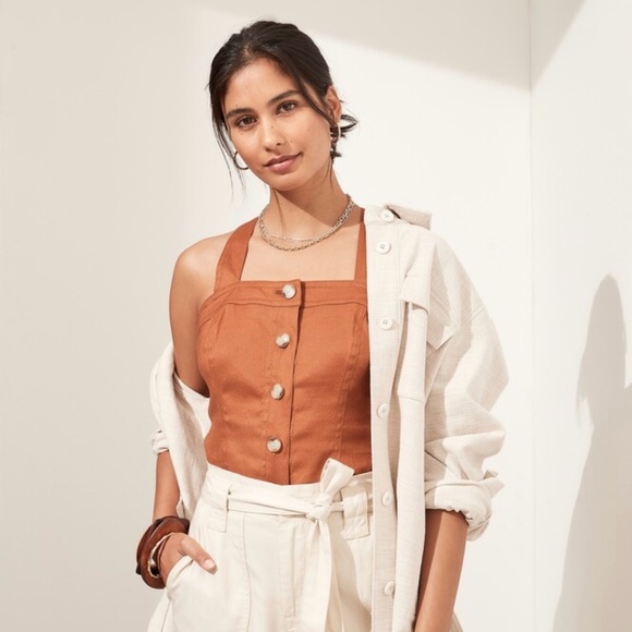Banana Republic Rust Linen Blend Button Front Cropped Tank - Picture 1 of 9